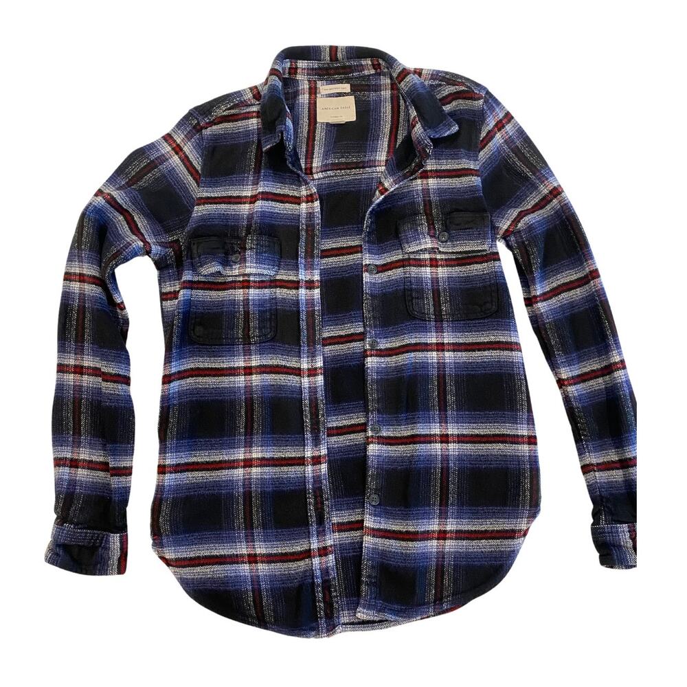 SALE! American Eagle Outfitters Women Classic Fit Blue, Red Flannel Shirt Size S